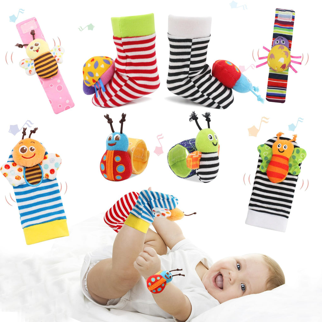 Wrist Rattle Foot Finder Sock for 0-36Months Baby Boys and Girls Newborn Baby Soft Hand & Feet Rattle 0-3 Years Arm Leg Babies Development Toys for Infant Bebe (MG-8 PCS)